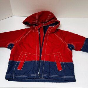 Baby GAP classic Red & Blue jersey-lined‎ Hooded rain coat 12-18 Mo EUC